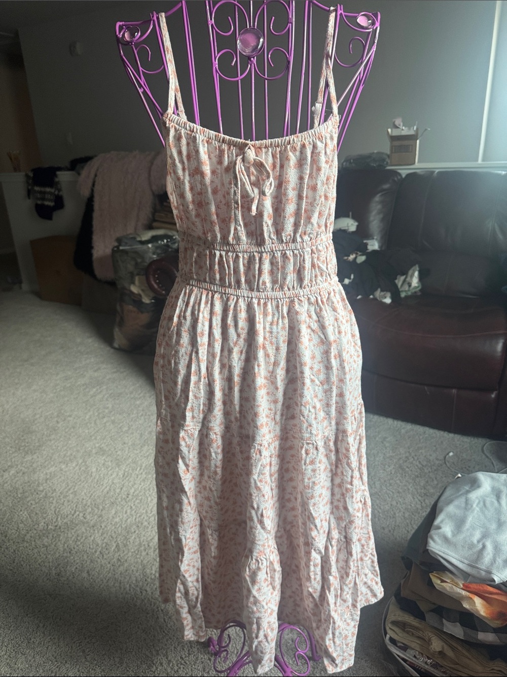 Celebrity Pink Smocked Pink Floral Midi Dress with Adjustable Straps